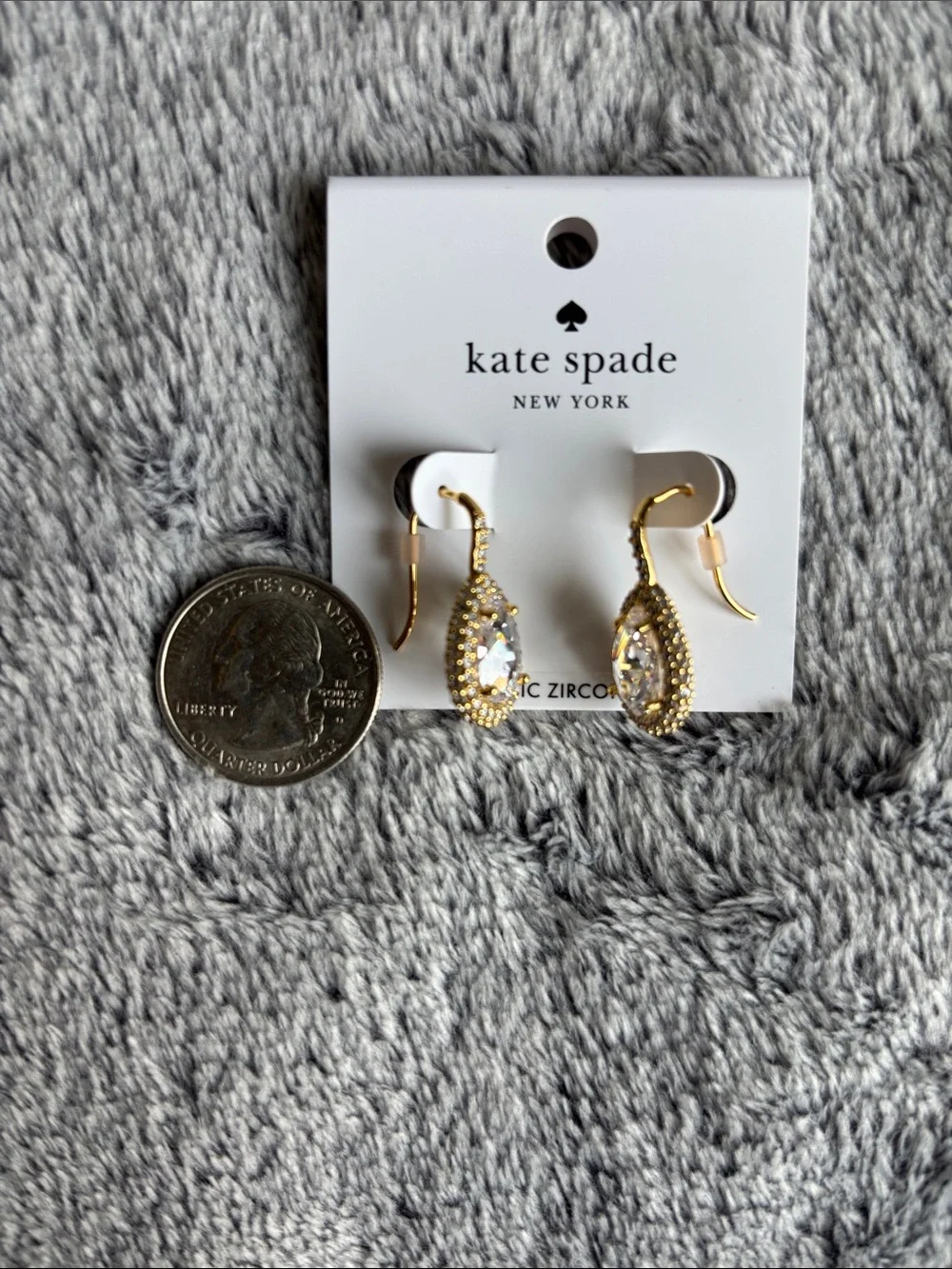 Kate Spade Saturday Pave Halo Drop Earrings in Clear Gold NWT